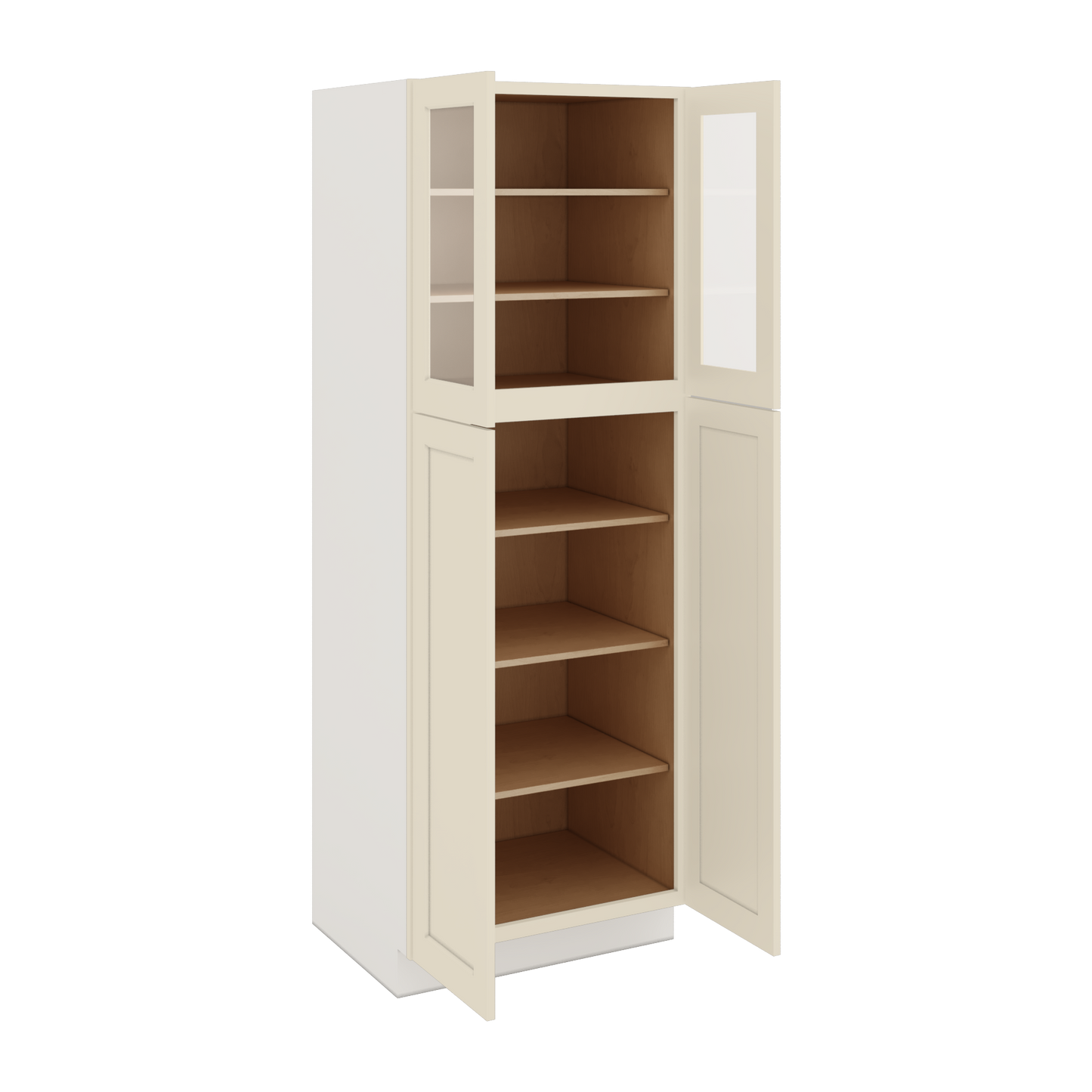84" Tall Pantry Manhattan Cream Shaker 1-1/4" Overlay Glass Ready Wall Cabinet Available 18", 24", 30"  & 36" Wide