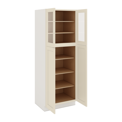 84" Tall Pantry Manhattan Cream Shaker 1-1/4" Overlay Glass Ready Wall Cabinet Available 18", 24", 30"  & 36" Wide