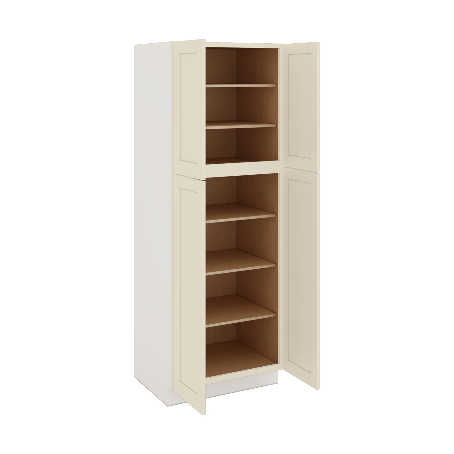 84" Tall Pantry Manhattan Cream Shaker 1-1/4" Overlay Cabinet Available 18", 24", 30"  & 36" Wide