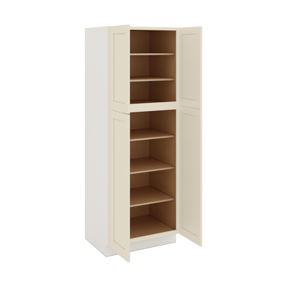 84" Tall Pantry Manhattan Cream Shaker 1-1/4" Overlay Cabinet Available 18", 24", 30"  & 36" Wide