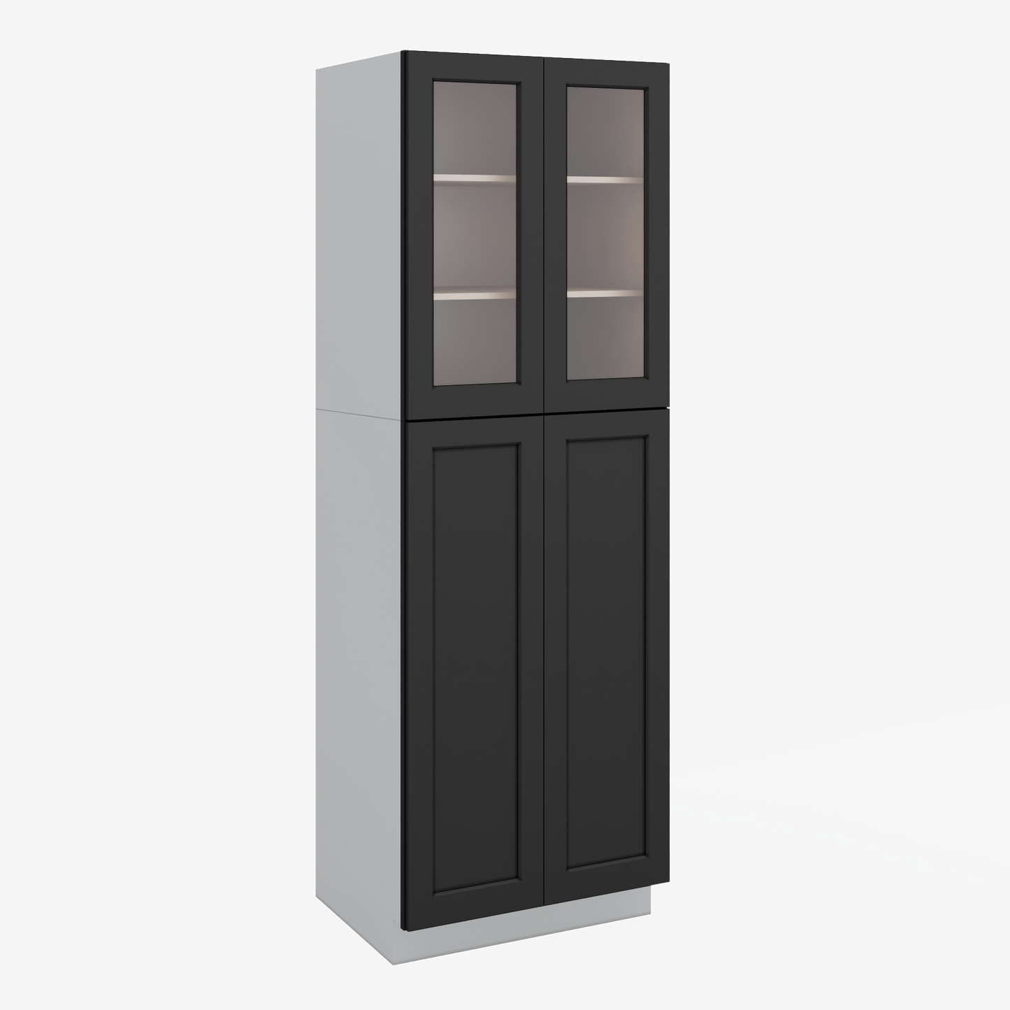 90" Tall Pantry 15HNS Hermosa Noir Black Shaker 1-1/4" Overlay Glass Ready Cabinet 18", 24" & 30" Wide