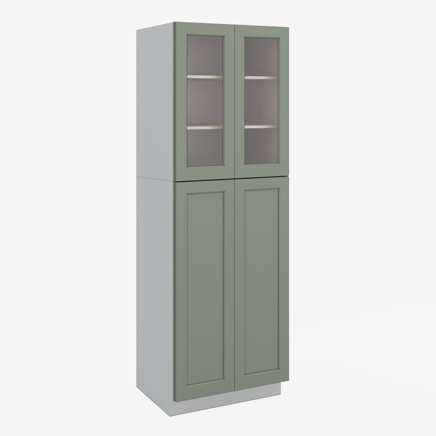 90" Tall Pantry 14SG Sage Green Shaker 1-1/4" Overlay Glass Ready Wall Cabinet 18", 24" & 30" Wide