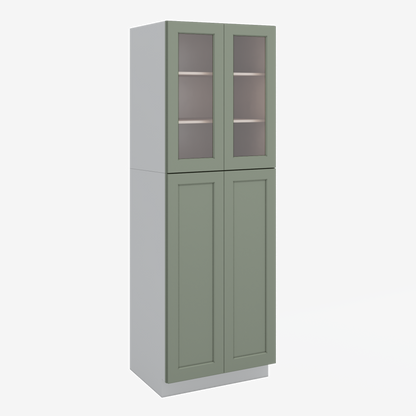 90" Tall Pantry 14SG Sage Green Shaker 1-1/4" Overlay Glass Ready Wall Cabinet 18", 24" & 30" Wide
