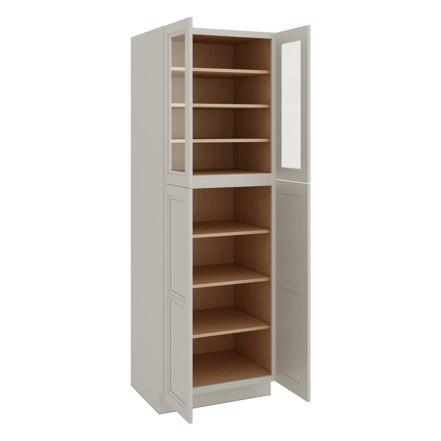90" Tall Pantry 27LGDS Laguna Gray Double Shaker Glass Ready Cabinet 18", 24" & 30" Wide
