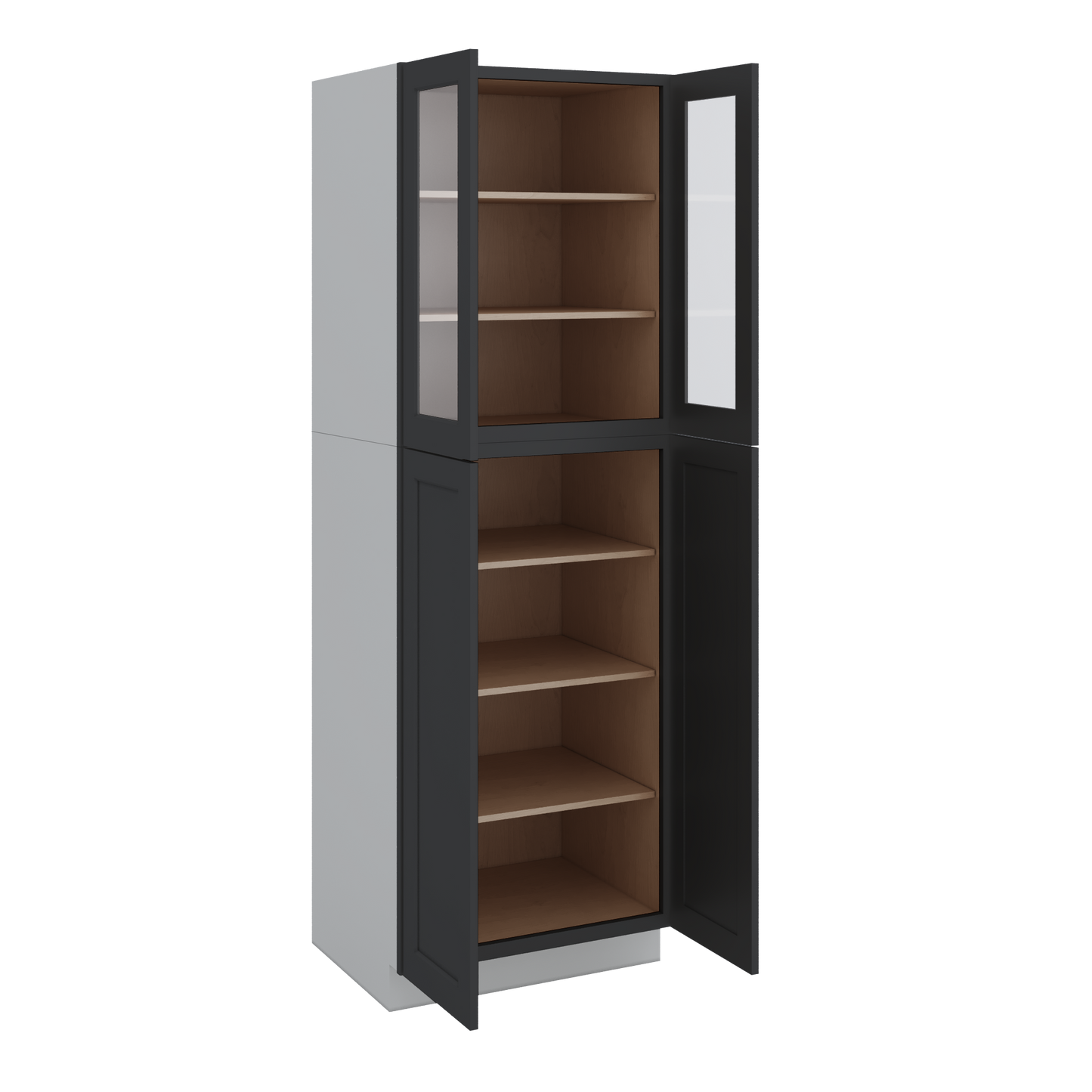 90" Tall Pantry 15HNS Hermosa Noir Black Shaker 1-1/4" Overlay Glass Ready Cabinet 18", 24" & 30" Wide