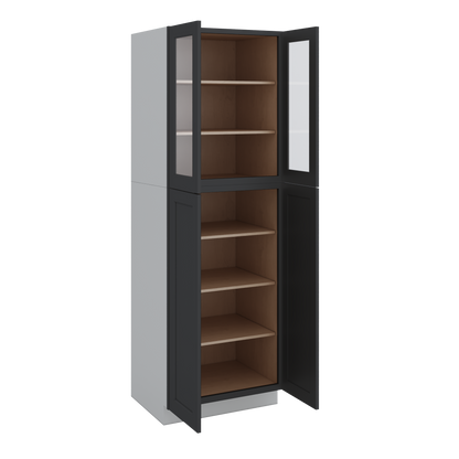 90" Tall Pantry 15HNS Hermosa Noir Black Shaker 1-1/4" Overlay Glass Ready Cabinet 18", 24" & 30" Wide