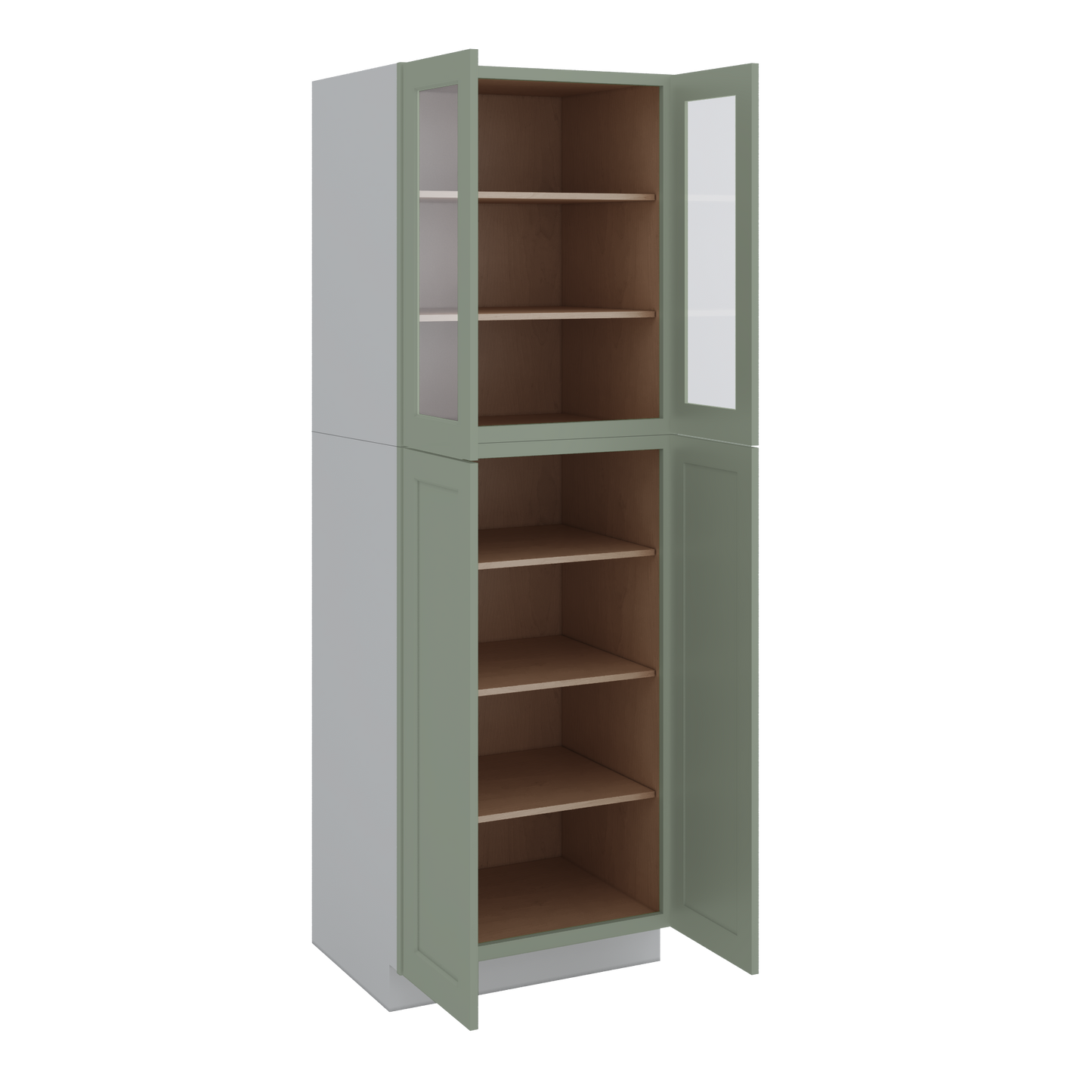 90" Tall Pantry 14SG Sage Green Shaker 1-1/4" Overlay Glass Ready Wall Cabinet 18", 24" & 30" Wide