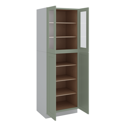 90" Tall Pantry 14SG Sage Green Shaker 1-1/4" Overlay Glass Ready Wall Cabinet 18", 24" & 30" Wide