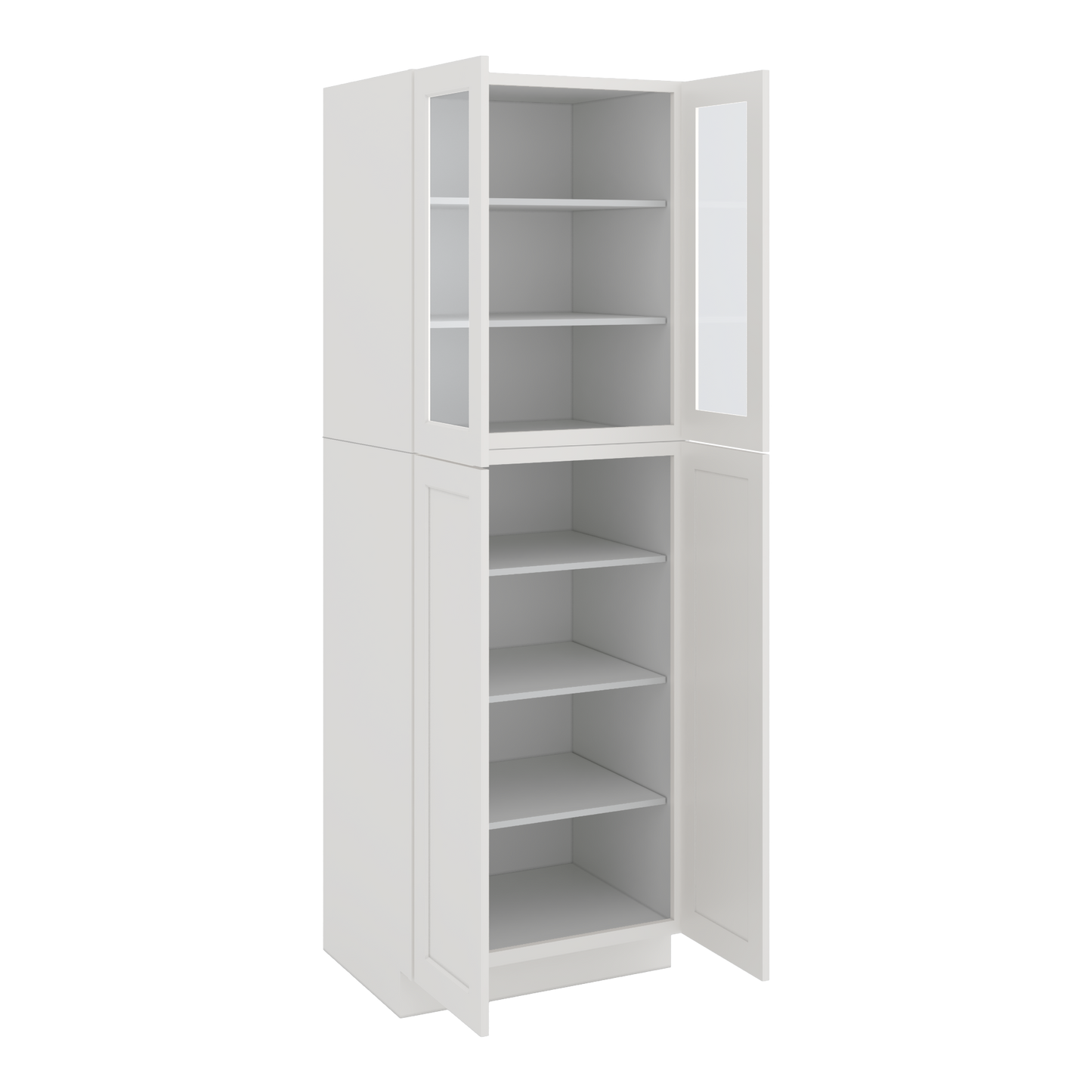 90" Tall Pantry 2WS White Shaker 1-1/4" Overlay Glass Ready Cabinet 18", 24" & 30" Wide