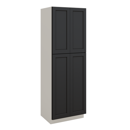 90" Tall Pantry 15HNS Hermosa Noir Black Shaker 1-1/4" Overlay Cabinet 18", 24" & 30" Wide