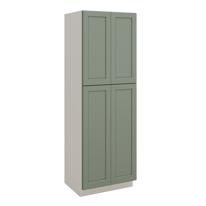 90" Tall Pantry Green Shaker 1-1/4" Overlay Cabinet 18", 24" & 30" Wide