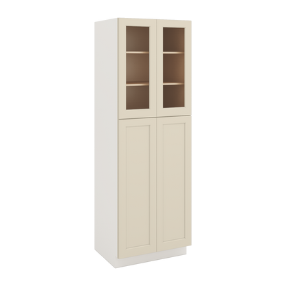 90" Tall Pantry Manhattan Cream Shaker 1-1/4" Overlay Glass Ready Cabinet 18", 24" & 30" Wide