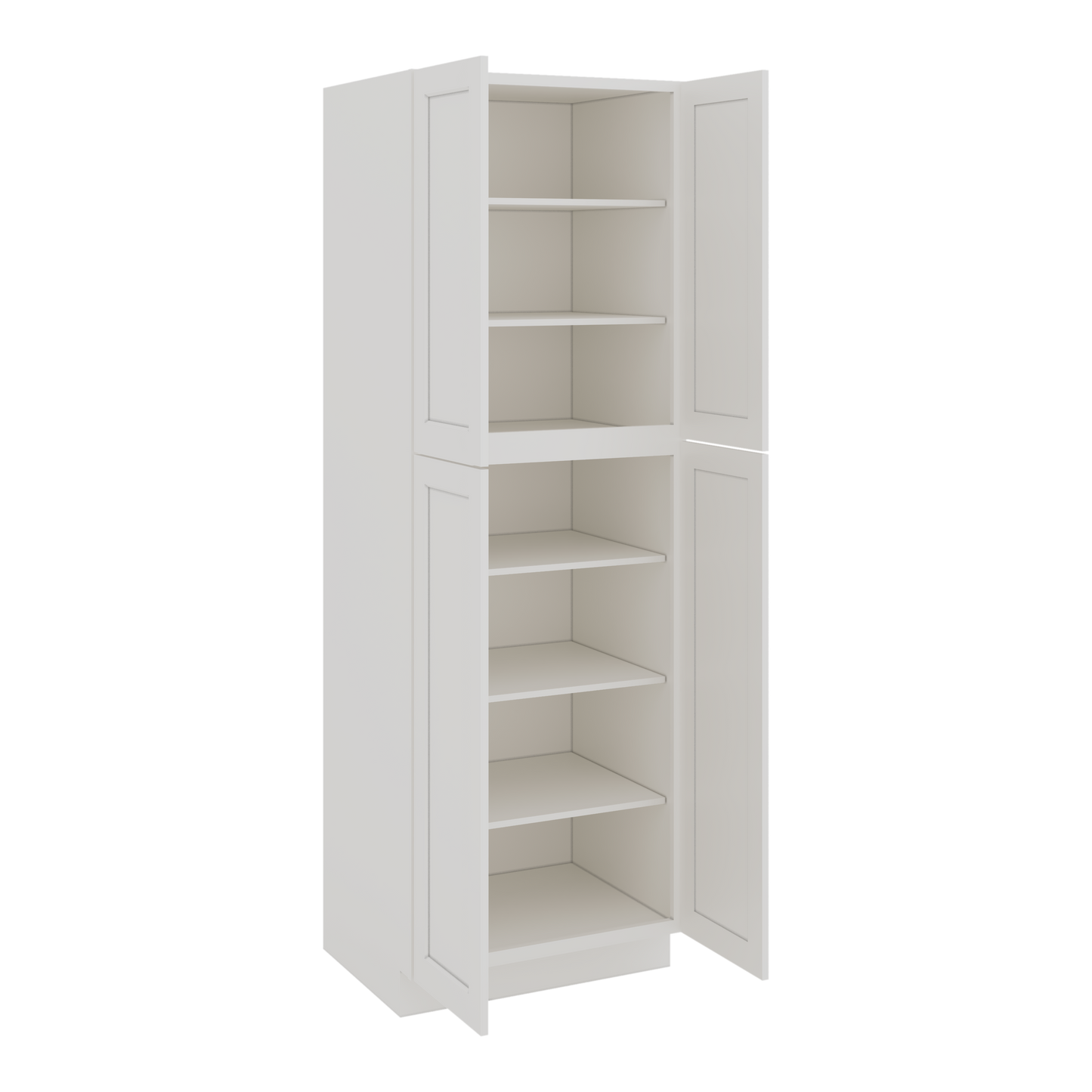 90" Tall Pantry 2WS White Shaker 1-1/4" Overlay Cabinet 18", 24" & 30" Wide