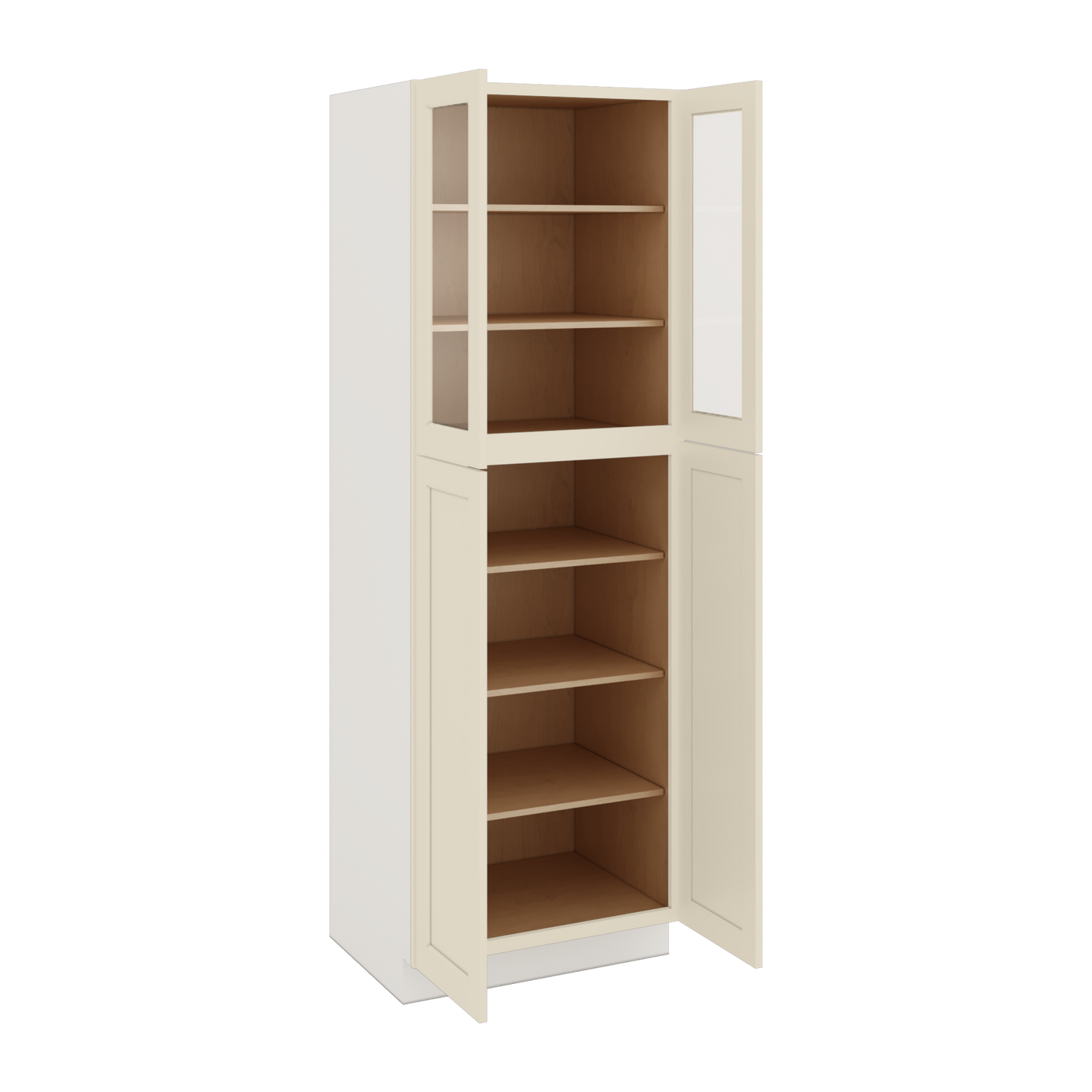 90" Tall Pantry Manhattan Cream Shaker 1-1/4" Overlay Glass Ready Cabinet 18", 24" & 30" Wide