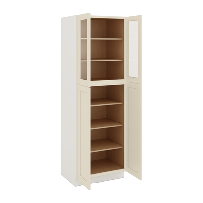 90" Tall Pantry Manhattan Cream Shaker 1-1/4" Overlay Glass Ready Cabinet 18", 24" & 30" Wide