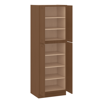 90" Tall Pantry 18", 24", 30" & 36" Wide Elegant Craftsman Mocha Shaker 1-1/4" Overlay Cabinet