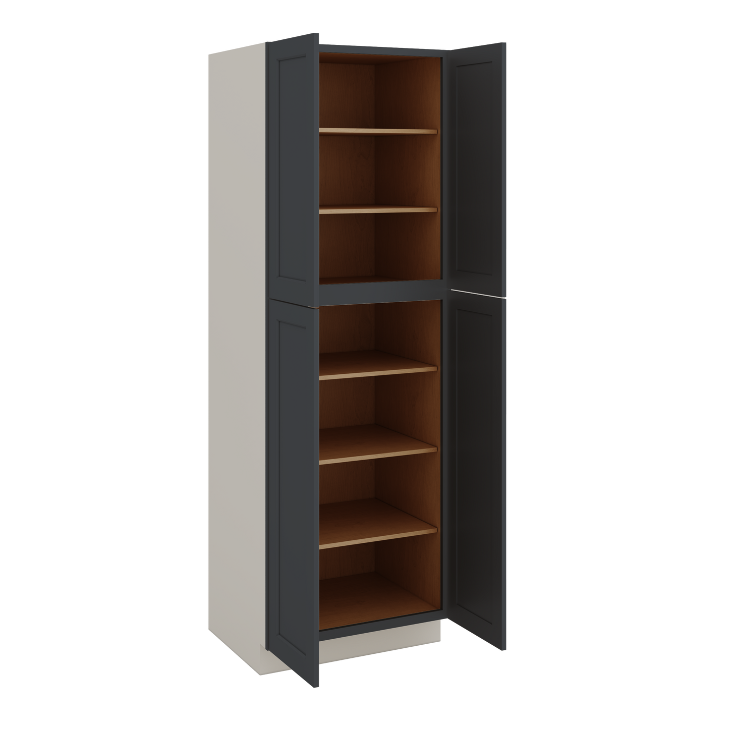 90" Tall Pantry 15HNS Hermosa Noir Black Shaker 1-1/4" Overlay Cabinet 18", 24" & 30" Wide