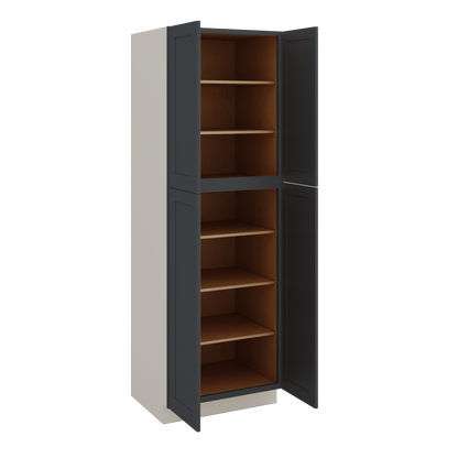 90" Tall Pantry 15HNS Hermosa Noir Black Shaker 1-1/4" Overlay Cabinet 18", 24" & 30" Wide