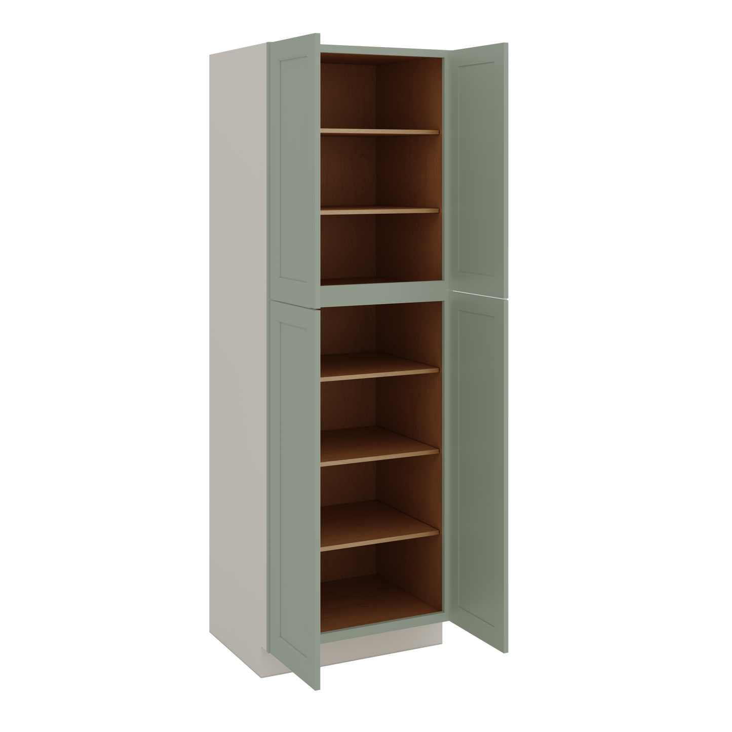 90" Tall Pantry Green Shaker 1-1/4" Overlay Cabinet 18", 24" & 30" Wide