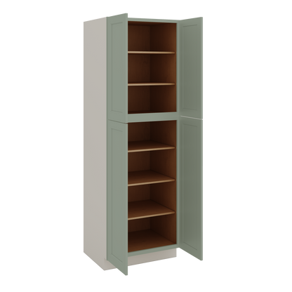 90" Tall Pantry Green Shaker 1-1/4" Overlay Cabinet 18", 24" & 30" Wide