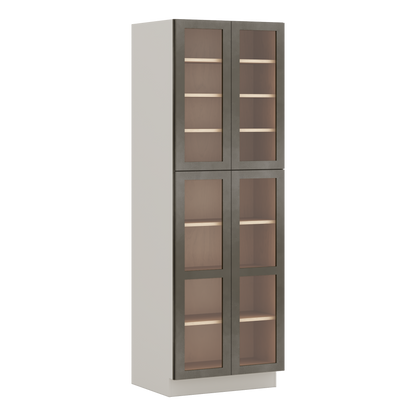 90" Tall Pantry Huntington Cinder Double Shaker Glass Ready Wall Cabinet 18", 24" & 30" Wide
