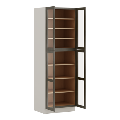 90" Tall Pantry Huntington Cinder Double Shaker Glass Ready Wall Cabinet 18", 24" & 30" Wide