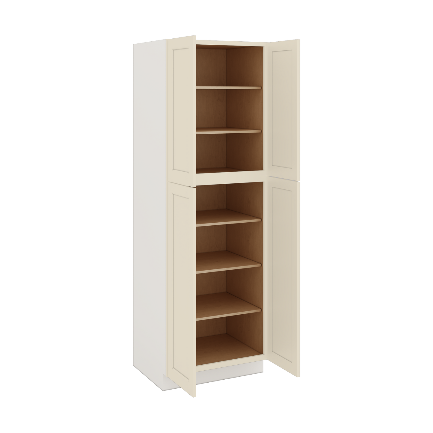 90" Tall Pantry Manhattan Cream Shaker 1-1/4" Overlay Cabinet 18", 24" & 30" Wide