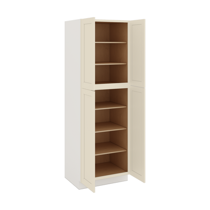90" Tall Pantry Manhattan Cream Shaker 1-1/4" Overlay Cabinet 18", 24" & 30" Wide