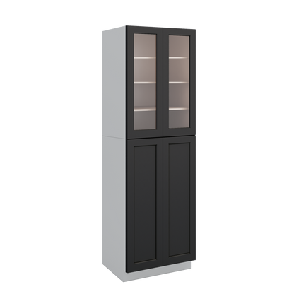 96" Tall Pantry 15HNS Hermosa Noir Black Shaker 1-1/4" Overlay Glass Ready Wall Cabinet 18", 24" & 30" Wide