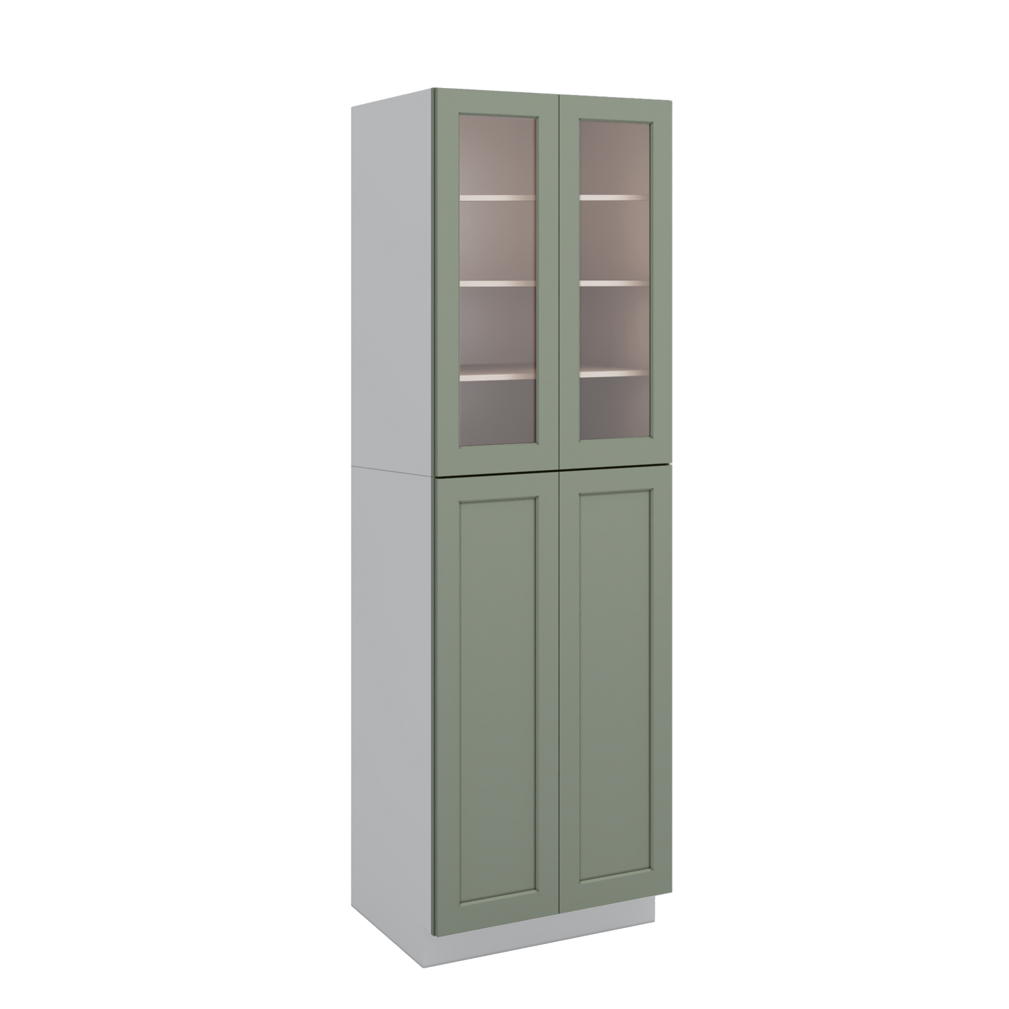 96" Tall Pantry 14SG Sage Green Shaker 1-1/4" Overlay Glass Ready Wall Cabinet 18", 24" & 30" Wide