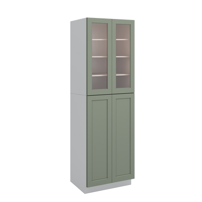 96" Tall Pantry 14SG Sage Green Shaker 1-1/4" Overlay Glass Ready Wall Cabinet 18", 24" & 30" Wide