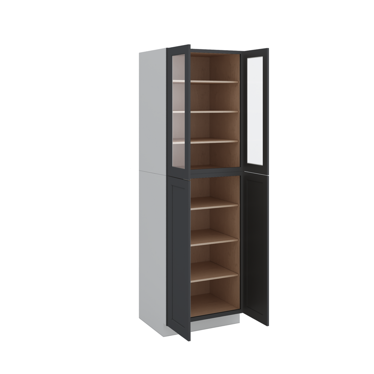 96" Tall Pantry 15HNS Hermosa Noir Black Shaker 1-1/4" Overlay Glass Ready Wall Cabinet 18", 24" & 30" Wide