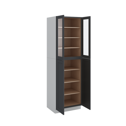 96" Tall Pantry 15HNS Hermosa Noir Black Shaker 1-1/4" Overlay Glass Ready Wall Cabinet 18", 24" & 30" Wide