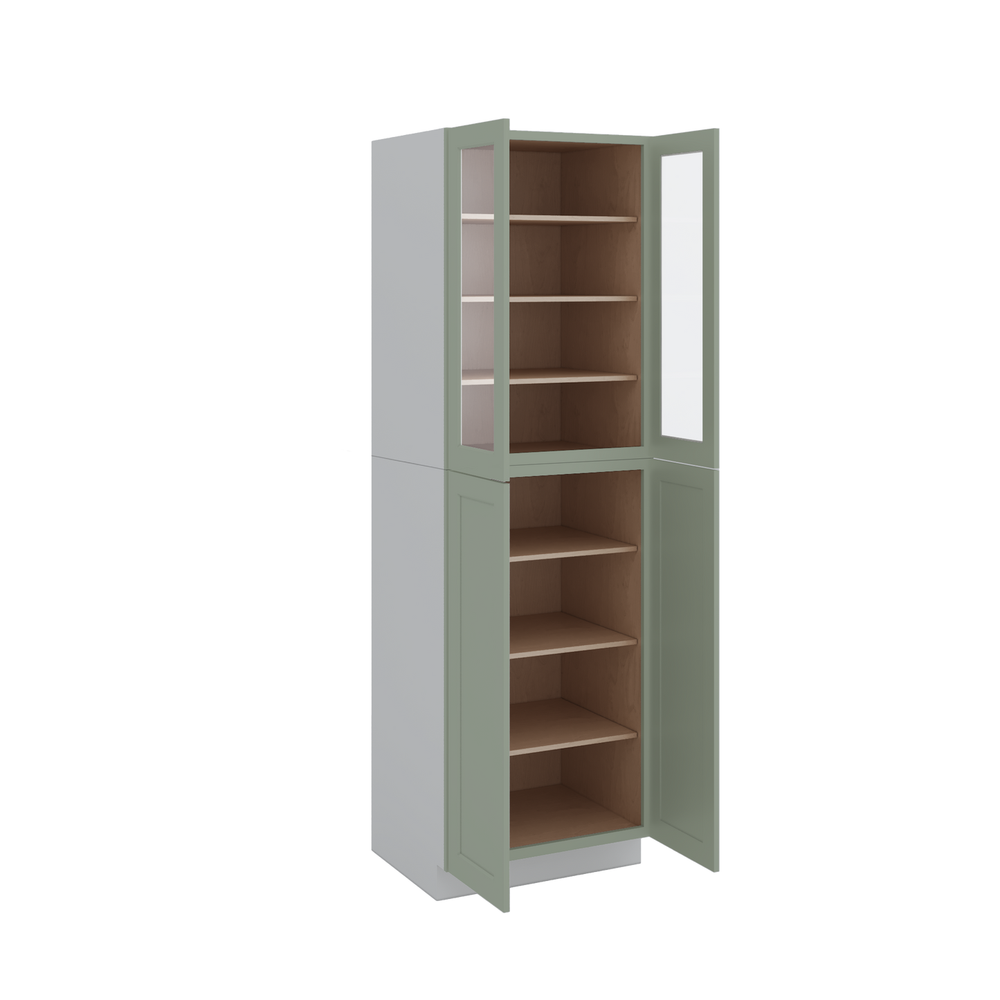 96" Tall Pantry 14SG Sage Green Shaker 1-1/4" Overlay Glass Ready Wall Cabinet 18", 24" & 30" Wide