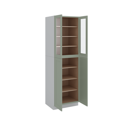 96" Tall Pantry 14SG Sage Green Shaker 1-1/4" Overlay Glass Ready Wall Cabinet 18", 24" & 30" Wide
