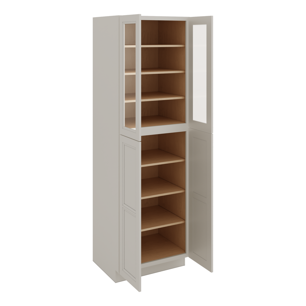 96" Tall Pantry 27LGDS Laguna Gray Double Shaker Glass Ready Cabinet 18", 24" & 30" Wide