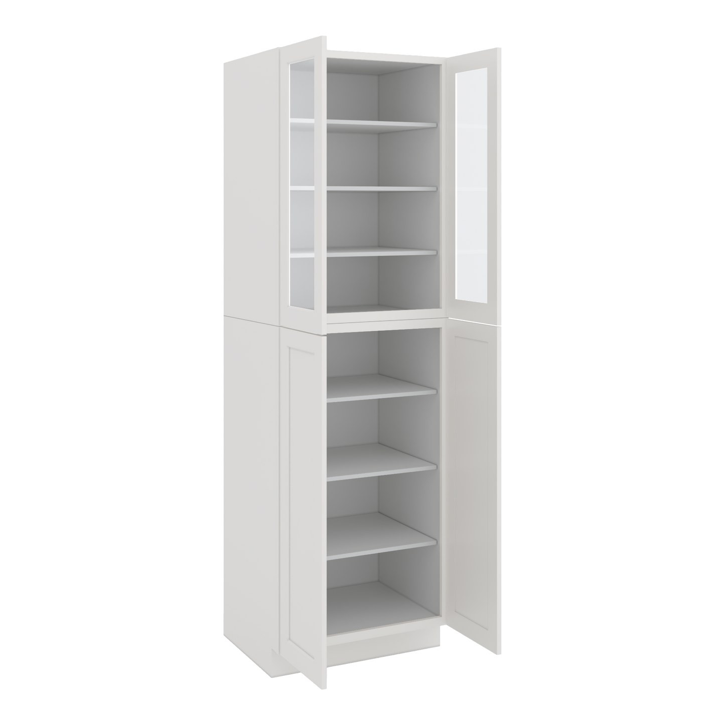 96" Tall Pantry 2WS White Shaker 1-1/4" Overlay Glass Ready Cabinet 18", 24" & 30" Wide