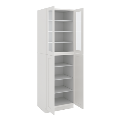 96" Tall Pantry 2WS White Shaker 1-1/4" Overlay Glass Ready Cabinet 18", 24" & 30" Wide