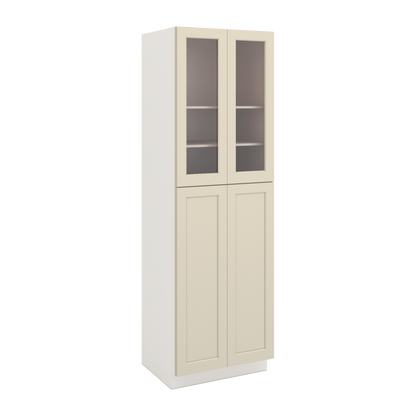 96" Tall Pantry Manhattan Cream Shaker 1-1/4" Overlay Glass Ready Wall Cabinet 18", 24" & 30" Wide