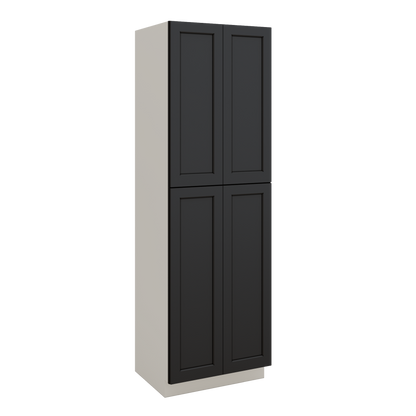 96" Tall Pantry 15HNS Hermosa Noir Black Shaker 1-1/4" Overlay Cabinet 18", 24" & 30" Wide