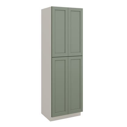 96" Tall Pantry Green Shaker 1-1/4" Overlay Cabinet 18", 24" & 30" Wide
