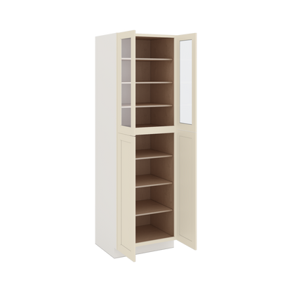 96" Tall Pantry Manhattan Cream Shaker 1-1/4" Overlay Glass Ready Wall Cabinet 18", 24" & 30" Wide