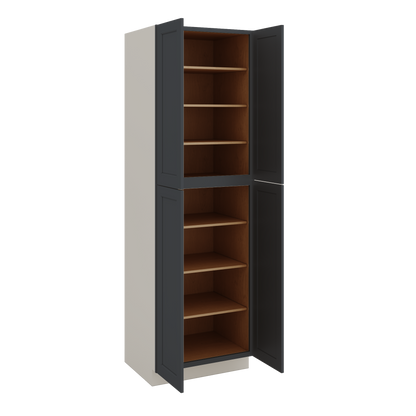 96" Tall Pantry 15HNS Hermosa Noir Black Shaker 1-1/4" Overlay Cabinet 18", 24" & 30" Wide