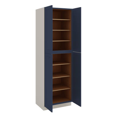 96" Tall Pantry NB29 Naval Blue Shaker 1-1/4" Overlay Cabinet 18", 24" & 30" Wide