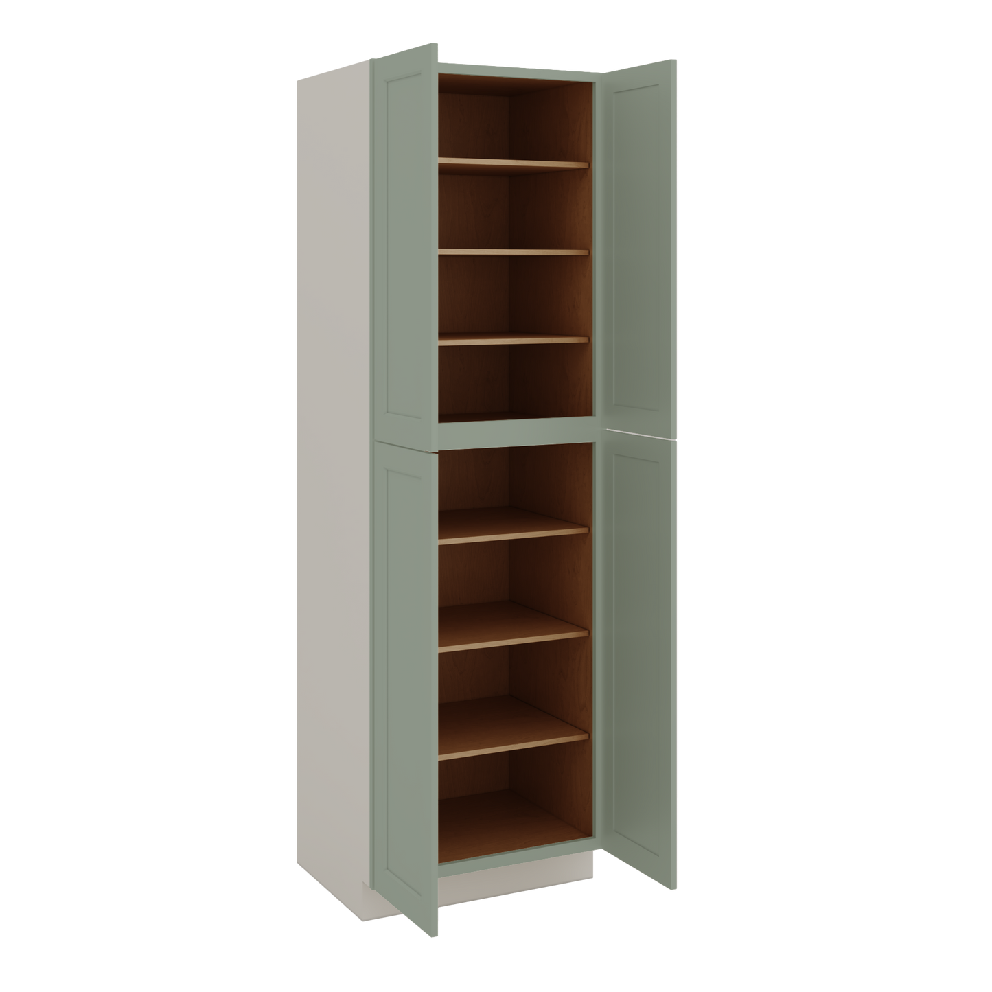 96" Tall Pantry Green Shaker 1-1/4" Overlay Cabinet 18", 24" & 30" Wide