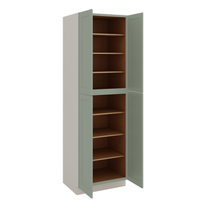 96" Tall Pantry Green Shaker 1-1/4" Overlay Cabinet 18", 24" & 30" Wide