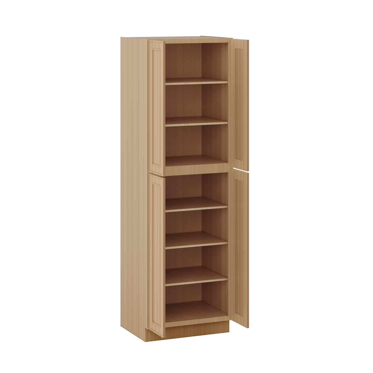 96" Tall Pantry Elegant Oak Craftsman Shaker 1-1/4" Overlay Cabinet 18", 24" & 30" Wide