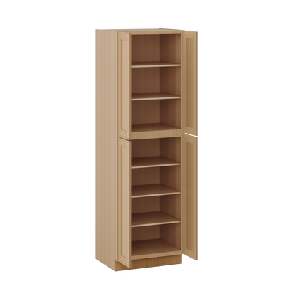 96" Tall Pantry Elegant Oak Craftsman Shaker 1-1/4" Overlay Cabinet 18", 24" & 30" Wide