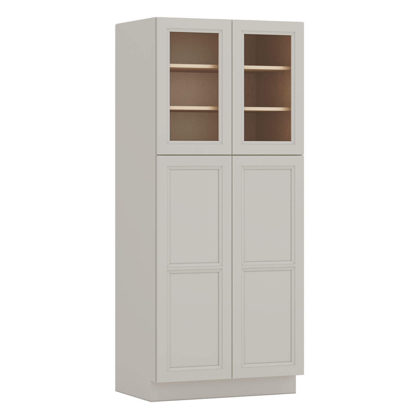 84" Tall Pantry 27LGDS Laguna Gray Double Shaker Glass Ready Cabinet Available 18", 24", 30"  & 36" Wide