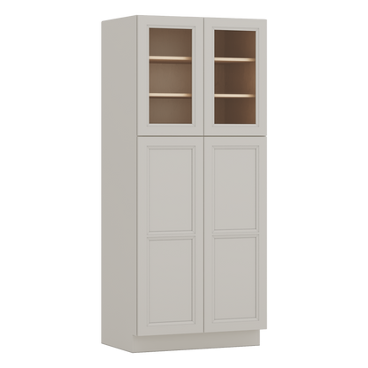 84" Tall Pantry 27LGDS Laguna Gray Double Shaker Glass Ready Cabinet Available 18", 24", 30"  & 36" Wide